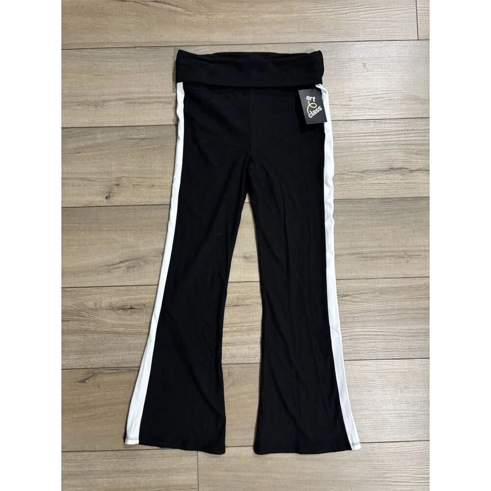 Art Class Girls Fold over Flare Black Pants White‎ Stripe Large 10 12 Streetwear